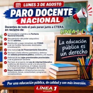 Paro docente nacional del lunes 3 de agosto