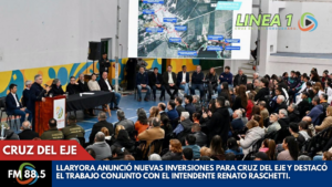Llaryora y Renato Raschetti durante la jornada de anuncios en Cruz del Eje