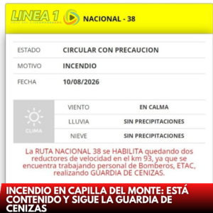Bomberos trabajan en los puntos calientes del incendio en Capilla del Monte