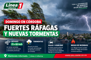 Domingo en Córdoba: fuertes ráfagas y nuevas tormentas
