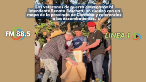 Los veteranos de guerra entregaron al intendente Renato Raschetti un cuadro con un mapa de la provincia de Córdoba y referencias a los excombatientes.